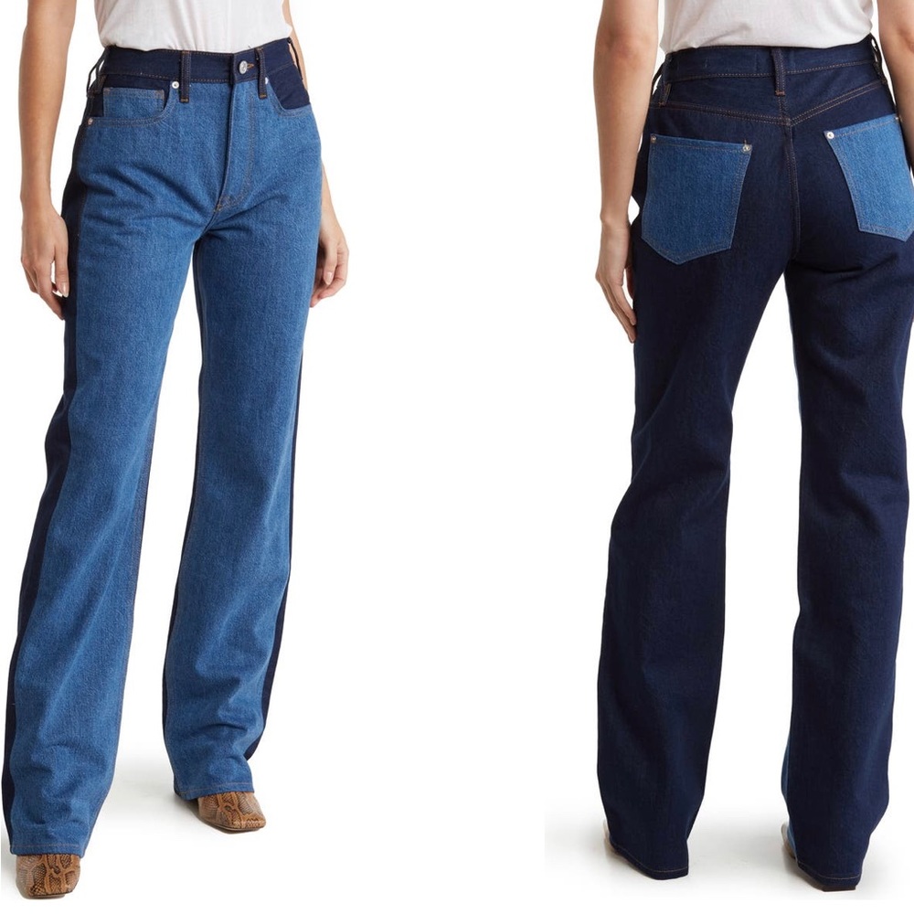 Frame | Le Jane Patchwork Straight Leg Jeans In Indigo Assemble Size 26